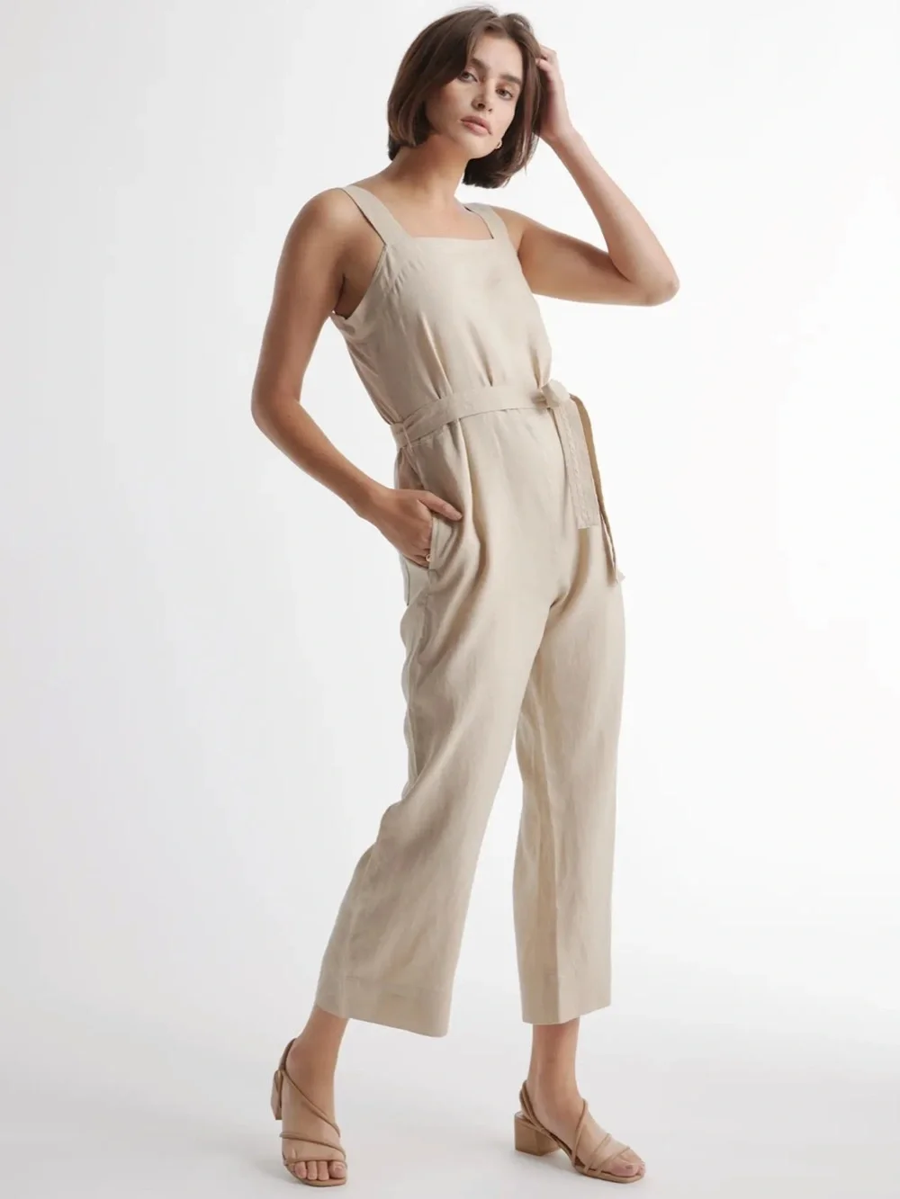 Quince 100% European Linen Square Neck Jumpsuit In Driftwood Size Small NWT